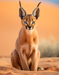 Caracal, , reallife animals, sand desert сreated with Generative Ai