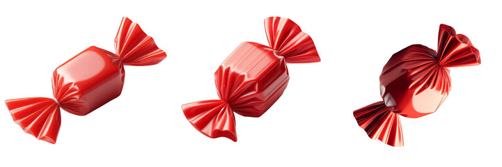 red color Wrapped caramel taffy Candy set on a transparent Background PNG. Assorted Salt Water Taffy.