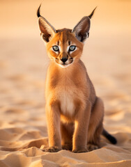 Obraz premium Caracal, , reallife animals, sand desert сreated with Generative Ai