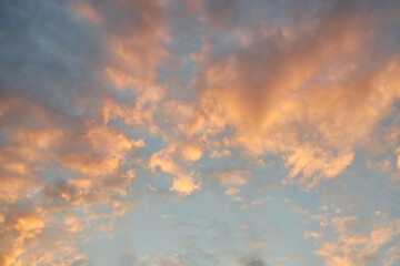 Sunset sky, clouds painted in bright colors over Kyiv