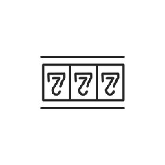 Slot machine jackpot icon displaying the lucky 777, synonymous with big wins in casinos. Ideal for gaming, gambling, and fortune-related design projects. Vector illustration.