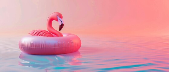 Floating neon flamingos on pastel backgrounds. Summer minimalism concept. 3D rendering.