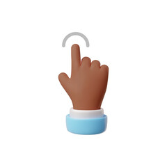 3D afro hand pointing index finger gesture vector icon, touch click arc cursor, tap semicircle ui button, blue sleeve