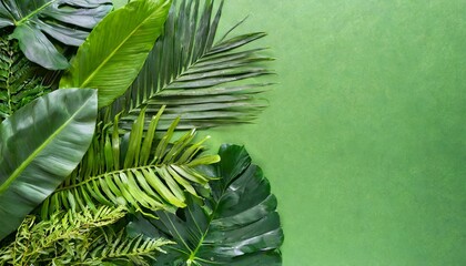 tropical leaves on a green background