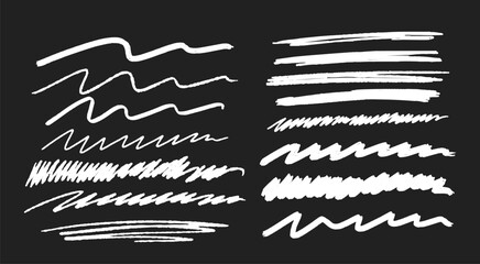Set Of White Strikethrough Underlines. Brush Stroke Markers Collection. Vector Illustration Of Scribble Lines Isolated - 791818112