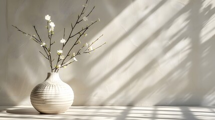 Vase on the table against blank wall