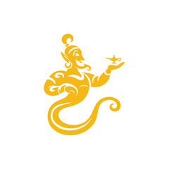Gold and White Illustration of Genie