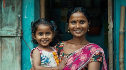 A woman and a little girl are smiling at the camera
