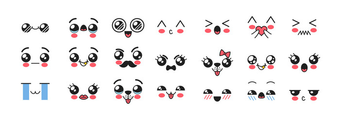 Kawaii Emojis Feature Adorable Expressions, Such As Smiling Faces With Rosy Cheeks, Hearts, Cute Animals - 791818555