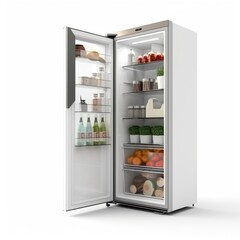 White refrigerator filled with food, bottles, and liquids in shelving - 791818556