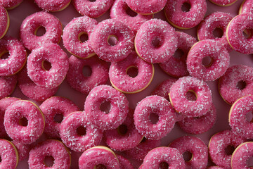 Top view of pink doughnuts with sprinkle