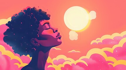 Surreal Profile Facing Pink Sky with Oversized Sun
