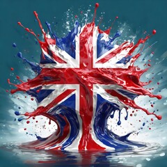 Great Britain flag paint liquid explosion on isolated background , generated by AI