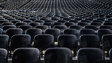 empty black stadium seats in outdoor sports arena symmetrical pattern of audience chairs
