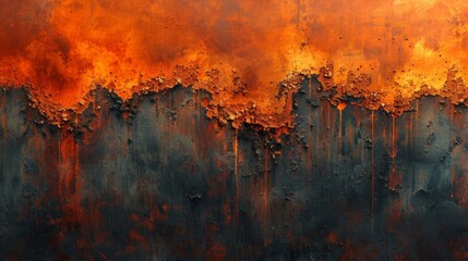 An industrial abstract canvas using a rust effect with iron filings and salt, in burnt orange and brown tones.  - obrazy, fototapety, plakaty