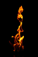 Burning torch fire  on a black background.