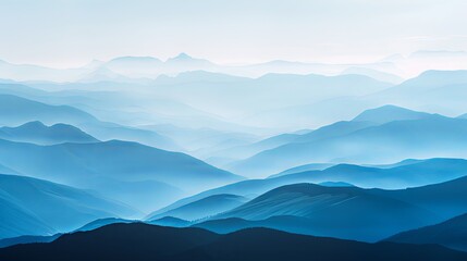Obraz premium Serene Blue Mountain Range Fading into Misty Sky