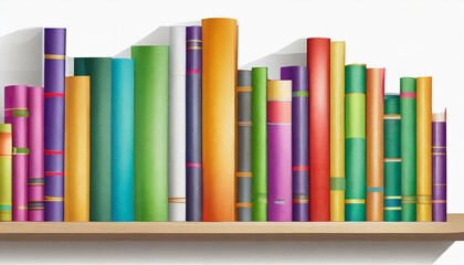 Fototapeta premium a bookshelf with colorful books, a wall-length shelf with paper books of all bright colors