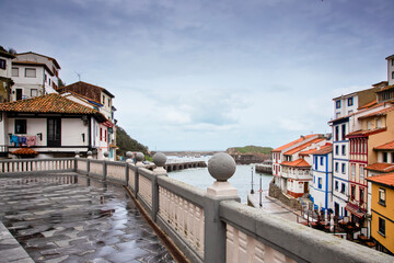 
View of Cudillero village and its port in winter on a typical  rainy day
