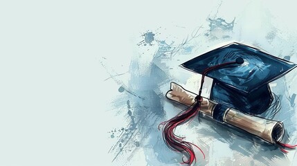 graduation cap with tassel and diploma mortarboard and degree sketch illustration