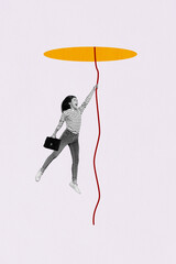 Sketch image composite collage of black white young lady fall down hold in hand rope apper from...