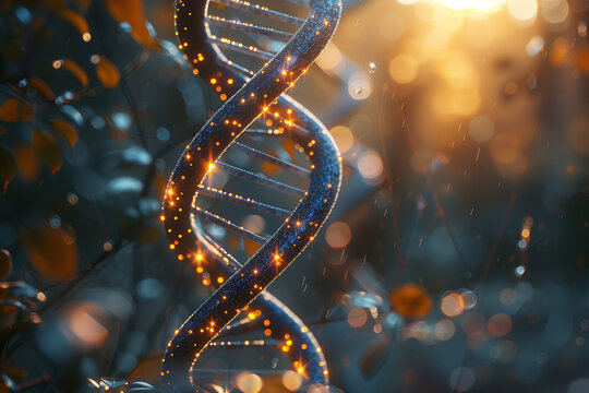 A society where genetic engineering has eliminated disease but also created a new class divide based on genetic purity.Electric blue DNA strand art with plant twig and water ornament - Powered by Adobe