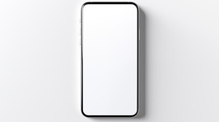 Modern phone mockup with blank screen on clean, white surface. Minimalistic presentation. Simple mobile template device advertising image. Technology concept cellphone mock up