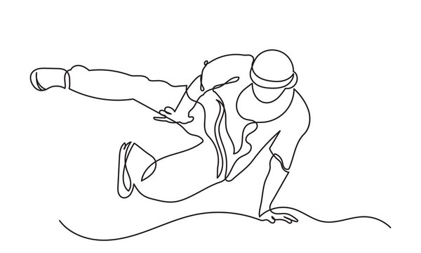 recommend clip art: continuous line drawing of a young boy energetic hip-hop dancer man practicing.Single line art concept of male hip-hop dance. Vector illustration.