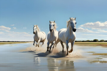 horses on the sea with water Rean ai generative 