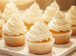 Cupcakes With White Icing on Table at Party or Event