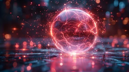 Fototapeta premium Glowing Futuristic Orb Harnessing Quantum Ions and Electric Currents - Resonant Digital Power Visualization