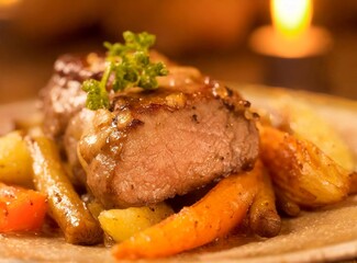 Succulent fillet steak and roast vegetables