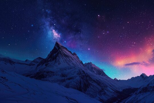 Mountain peak (Aurora borealis) Stetind, arctic winter landscape, night view, starry sky, northern lights Northern Lights, Stetinden, Nordland, Norway, Europe