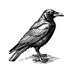 Obraz premium crow engraving black and white outline