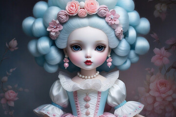 Porcelain doll with flower hair