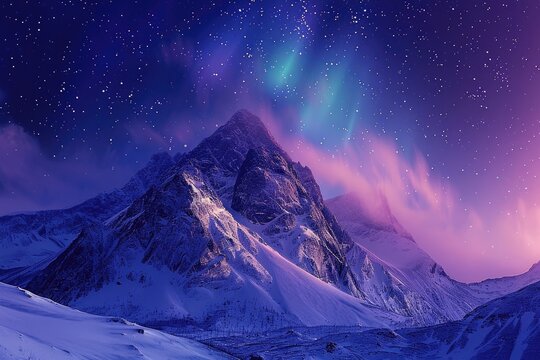 Mountain peak (Aurora borealis) Stetind, arctic winter landscape, night view, starry sky, northern lights Northern Lights, Stetinden, Nordland, Norway, Europe