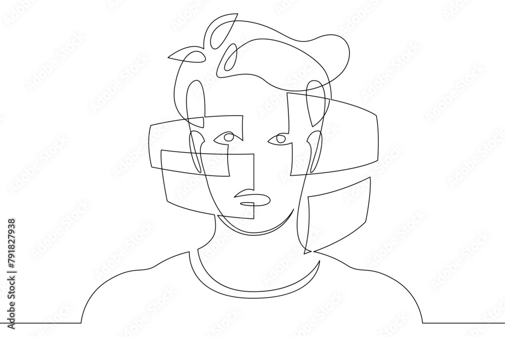 Poster one continuous line.augmented reality.many screens in front of the user.multiwindows of the virtual 