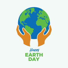 Happy Earth Day poster with hands holding planet earth vector illustration. Environmental protection icon vector. Template for background, banner, card. April 22 each year. Important day