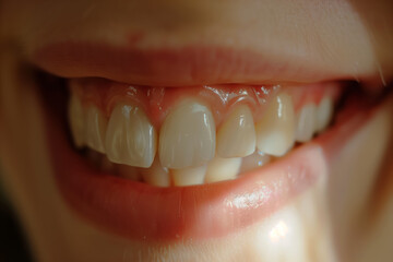 Fototapeta premium Capturing the warmth and joy of a person's smile, focusing on the white teeth and the emotion it conveys