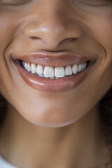 Obraz premium A focused macro shot emphasizing a natural, bright smile with strong teeth and healthy pink gums, symbolizing oral care