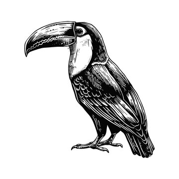 recommend clip art: toucan engraving black and white outline