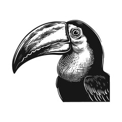 Obraz premium toucan engraving black and white outline
