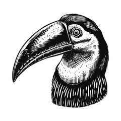 Naklejka premium toucan engraving black and white outline