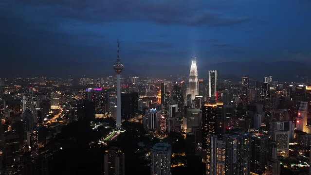 Kuala Lumpur Nightscape: Stunning Aerial View of the City After Dark the capital of Malaysia