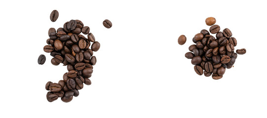 Point and comma marks made with coffee beans isolated on white background. - 791831324