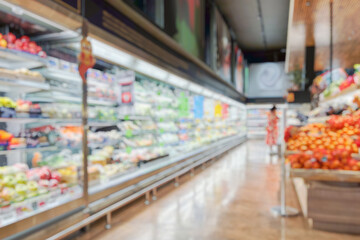 supermarket grocery store aisle and shelves blurred background - 791831339
