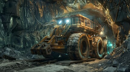 huge truck inside a mine - obrazy, fototapety, plakaty