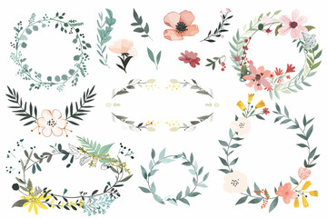 a collection of floral wreaths - obrazy, fototapety, plakaty