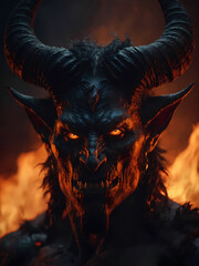Horned Demon on a fiery background