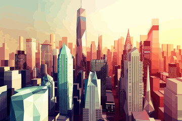 a digital painting of a city with skyscrapers